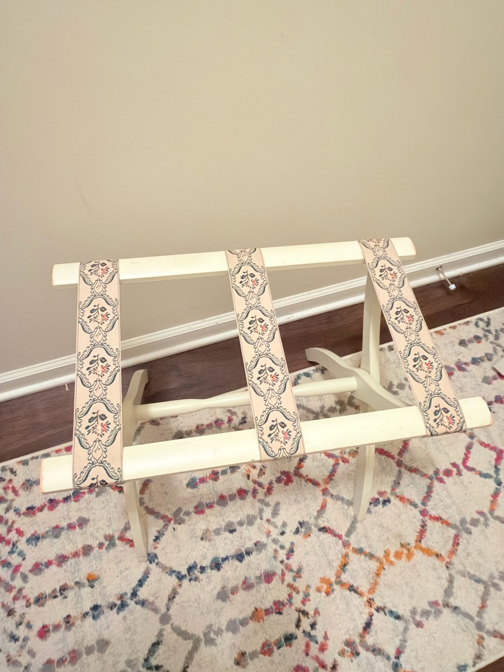 Vintage Scheibe Luggage Rack/Stand Wooden Folding Tapestry Straps Frontgate